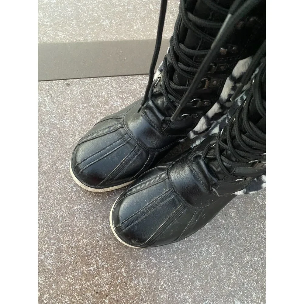 Esangli Houndstooth Faux Fur Tall Snow Duck Boots - Women’s Size 7.5 (EU 38)